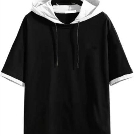 Men Solid Hooded Neck Black T-Shirt